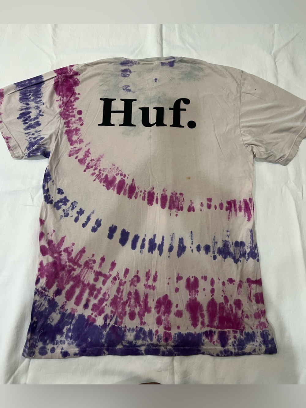 HUF Beige Tie-Dye Tee with Purple & Pink Spiral